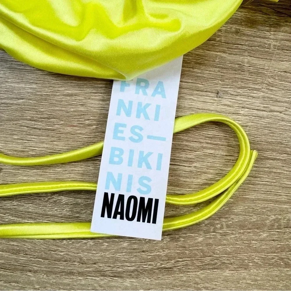 NWT Frankies Bikini Carly Ruffle Satin Bikini Top Yellow Large